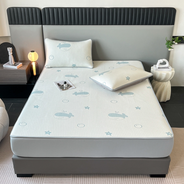 91家纺网 家纺一手货源 找家纺 子曰 2025春夏新款A类中分子430gPE聚乙烯乙纶凉豆豆凉席-床笠款 小鲸鱼