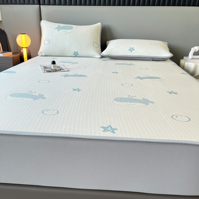 91家纺网 家纺一手货源 找家纺 子曰 2025春夏新款A类中分子430gPE聚乙烯乙纶凉豆豆凉席-床笠款 小鲸鱼