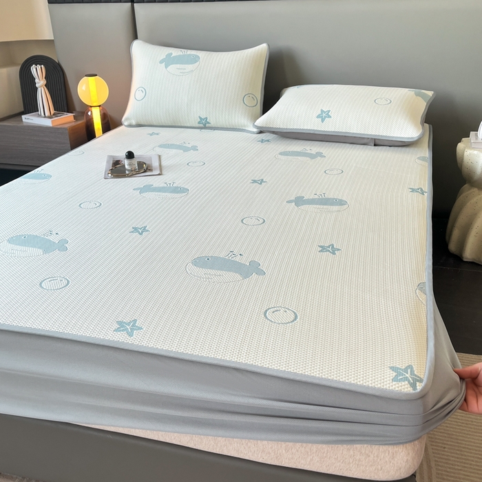 91家纺网 家纺一手货源 找家纺 子曰 2025春夏新款A类中分子430gPE聚乙烯乙纶凉豆豆凉席-床笠款 小鲸鱼