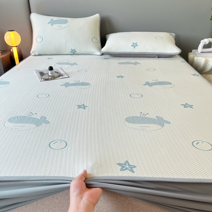 91家纺网 家纺一手货源 找家纺 子曰 2025春夏新款A类中分子430gPE聚乙烯乙纶凉豆豆凉席-床笠款 小鲸鱼