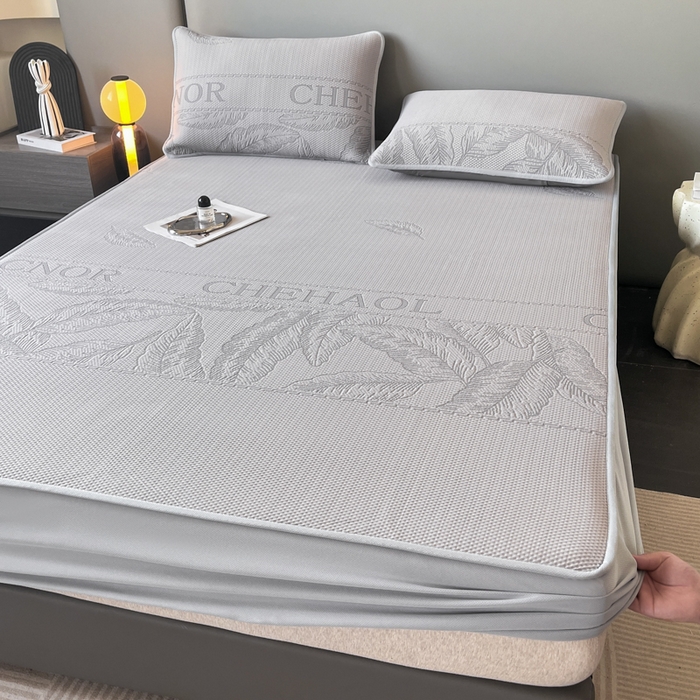 91家纺网 家纺一手货源 找家纺 子曰 2025春夏新款A类中分子430gPE聚乙烯乙纶凉豆豆凉席-床笠款 英伦-灰