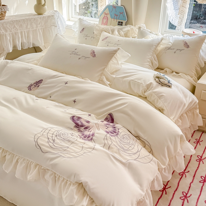 91家纺网 家纺一手货源 找家纺 （总）凯美家居 2025新款A类水洗棉大版绣花四件套系列-蝶恋花