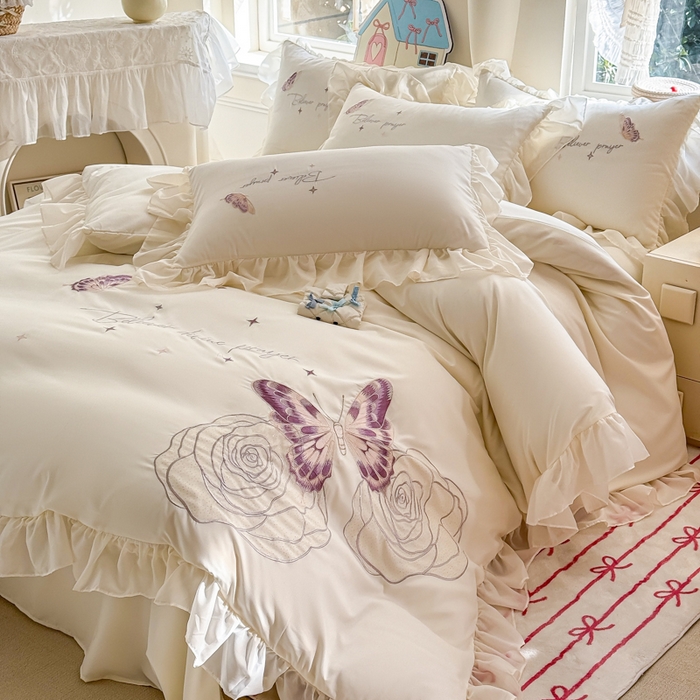 91家纺网 家纺一手货源 找家纺 （总）凯美家居 2025新款A类水洗棉大版绣花四件套系列-蝶恋花