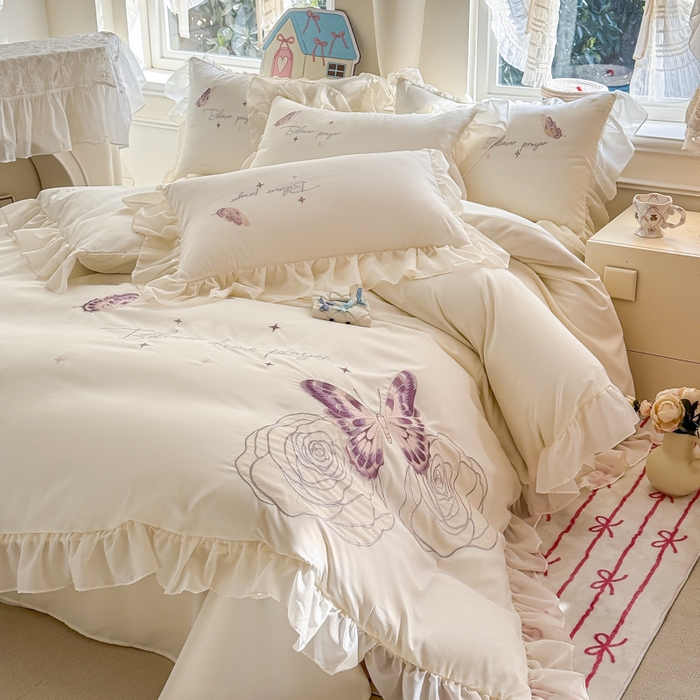 91家纺网 家纺一手货源 找家纺 （总）凯美家居 2025新款A类水洗棉大版绣花四件套系列-蝶恋花