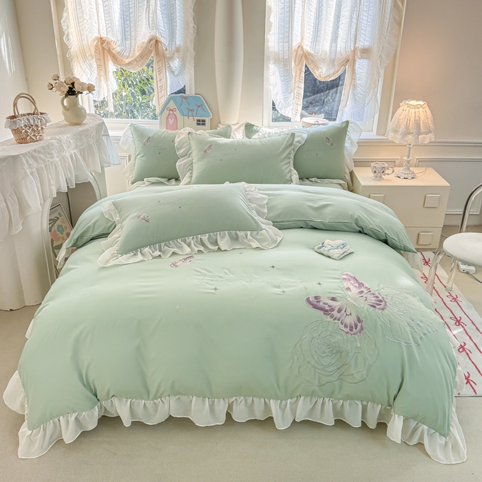 凯美家居 2025新款A类水洗棉大版绣花四件套系列-蝶恋花 蝶恋花 豆绿