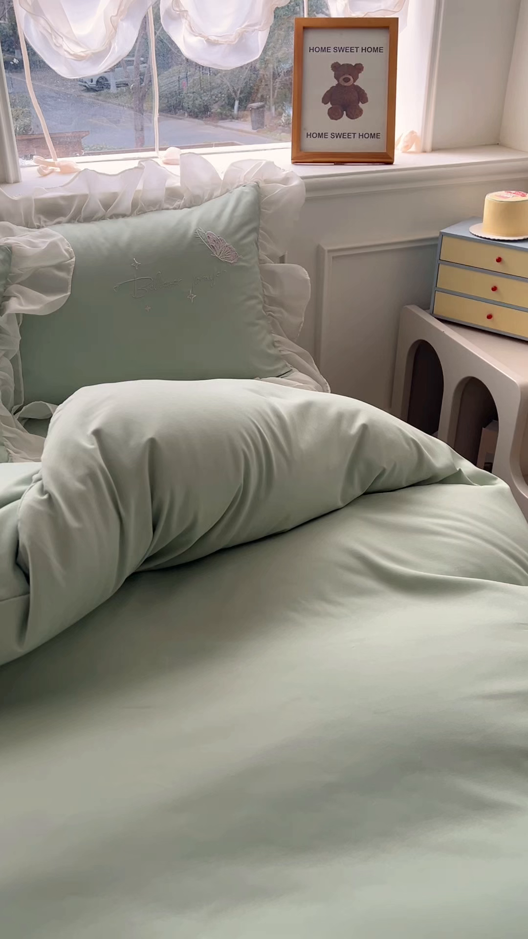 91家纺网 家纺一手货源 找家纺 凯美家居 2025新款A类水洗棉大版绣花四件套系列-蝶恋花 蝶恋花 豆绿