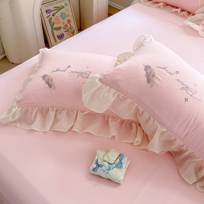 91家纺网 家纺一手货源 找家纺 凯美家居 2025新款A类水洗棉大版绣花四件套系列-蝶恋花 蝶恋花 粉玉