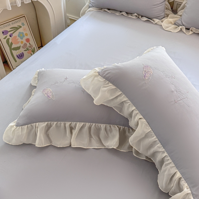 91家纺网 家纺一手货源 找家纺 凯美家居 2025新款A类水洗棉大版绣花四件套系列-蝶恋花 蝶恋花 浅灰