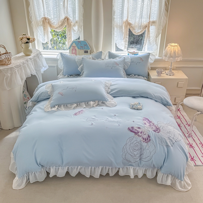 凯美家居 2025新款A类水洗棉大版绣花四件套系列-蝶恋花 蝶恋花 浅蓝