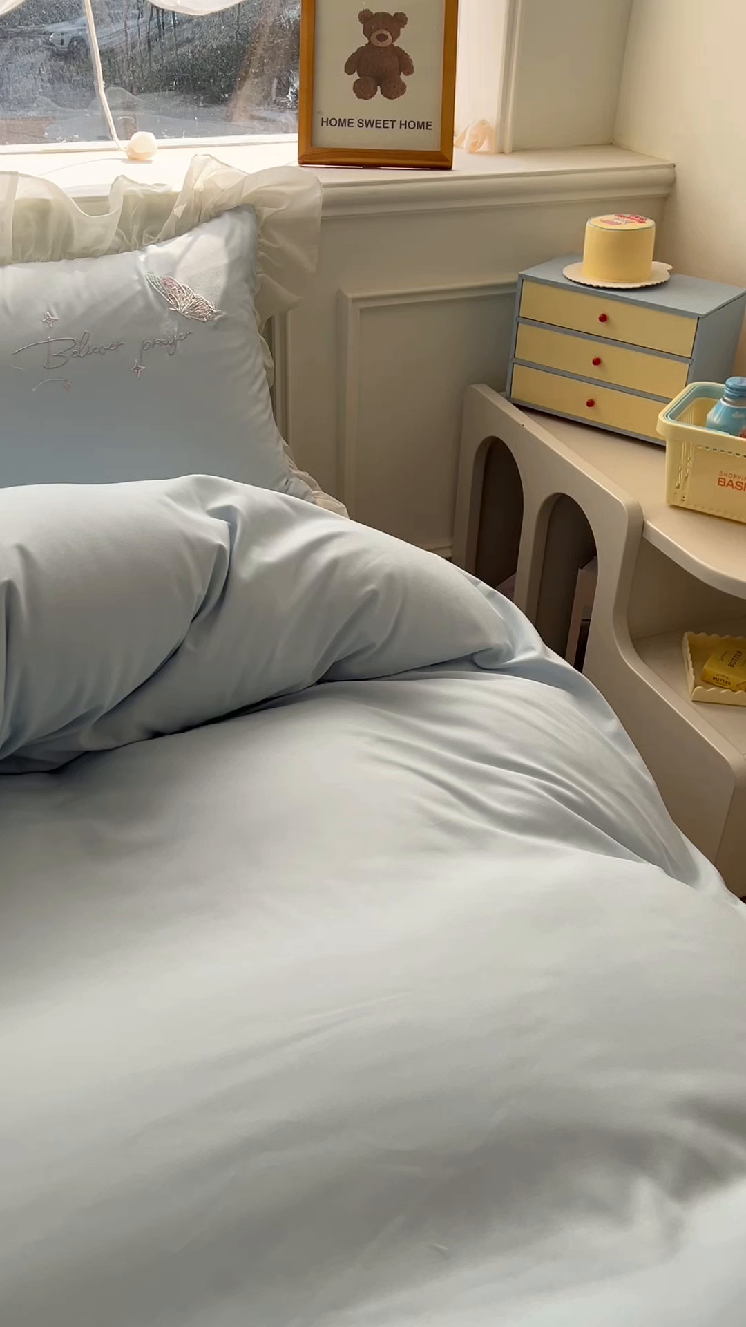 91家纺网 家纺一手货源 找家纺 凯美家居 2025新款A类水洗棉大版绣花四件套系列-蝶恋花 蝶恋花 浅蓝