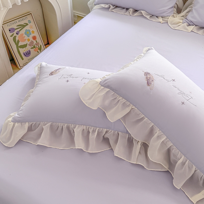 91家纺网 家纺一手货源 找家纺 凯美家居 2025新款A类水洗棉大版绣花四件套系列-蝶恋花 蝶恋花 浅紫