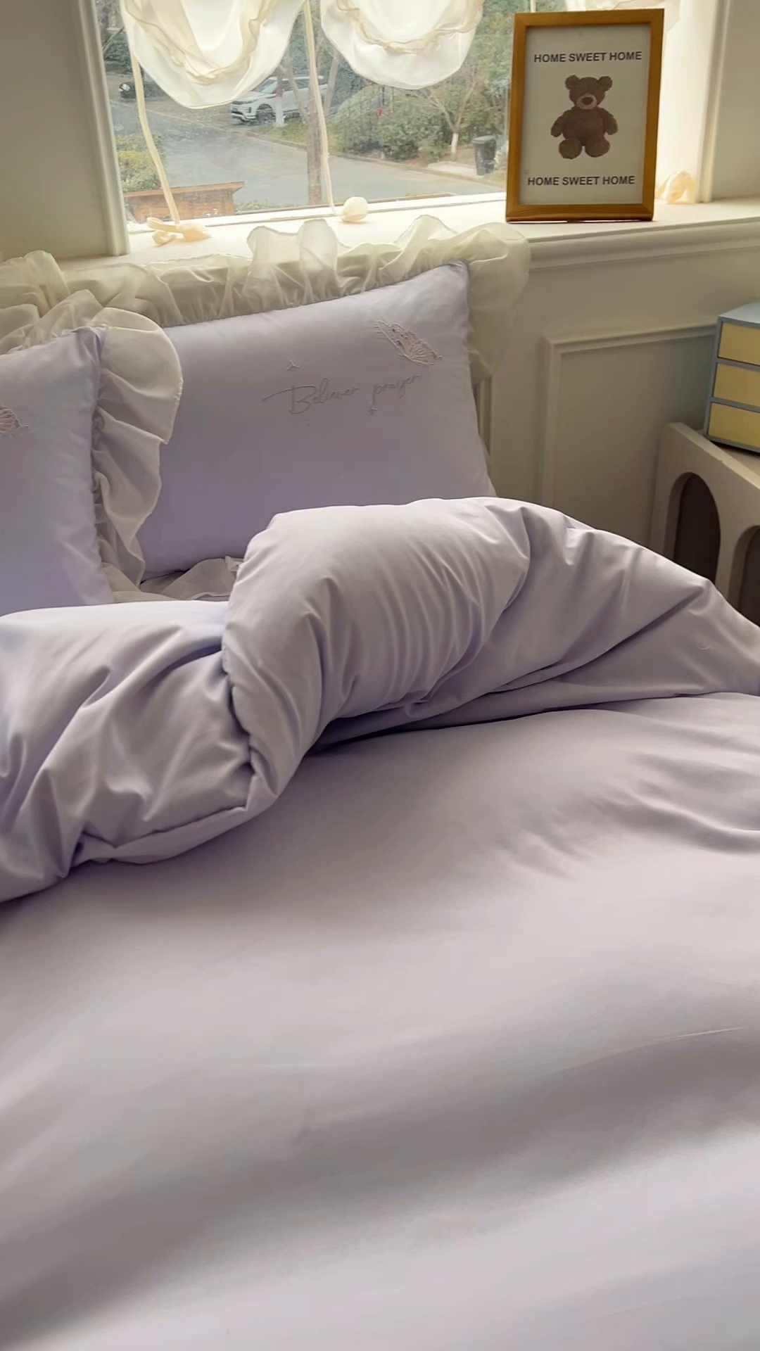 91家纺网 家纺一手货源 找家纺 凯美家居 2025新款A类水洗棉大版绣花四件套系列-蝶恋花 蝶恋花 浅紫