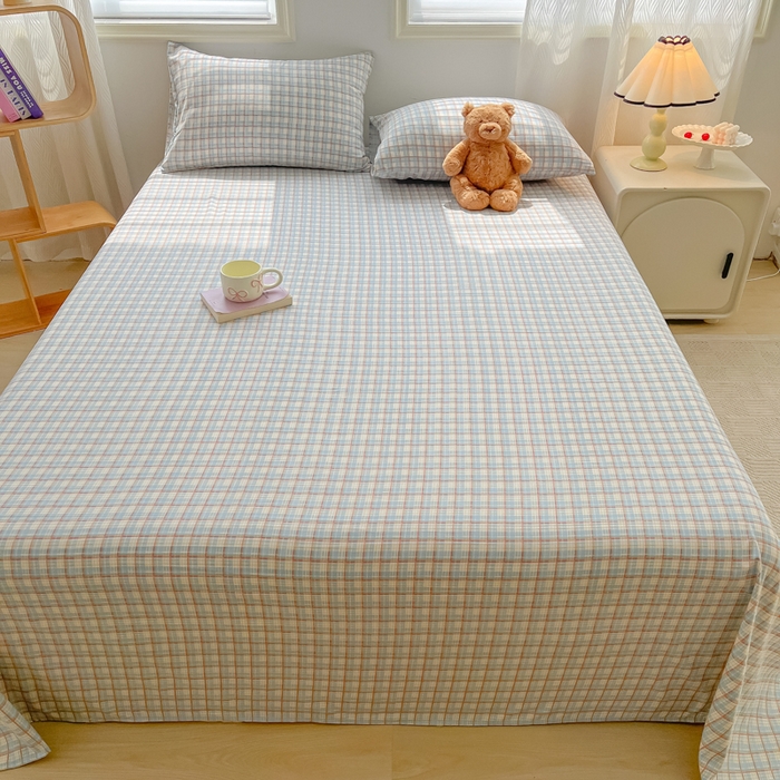 91家纺网 家纺一手货源 找家纺 温眠家纺 2025新款A类水洗棉单床单 床单单件 典雅格-蓝