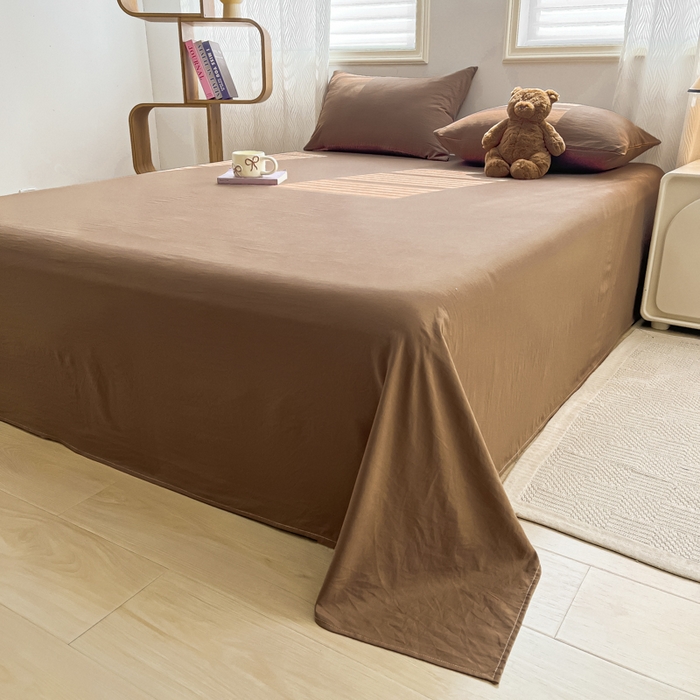 91家纺网 家纺一手货源 找家纺 温眠家纺 2025新款A类水洗棉单床单 床单单件 咖啡