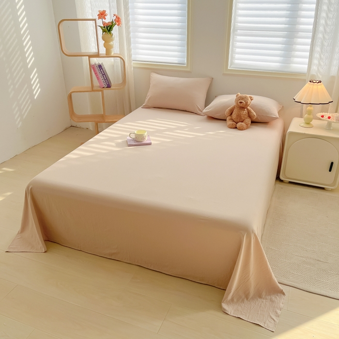 91家纺网 家纺一手货源 找家纺 温眠家纺 2025新款A类水洗棉单床单 床单单件 奶茶