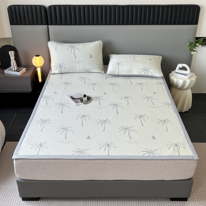 91家纺网 家纺一手货源 找家纺 子曰 2025春夏新款A类中分子430gPE聚乙烯乙纶凉豆豆凉席-床席款 椰子树