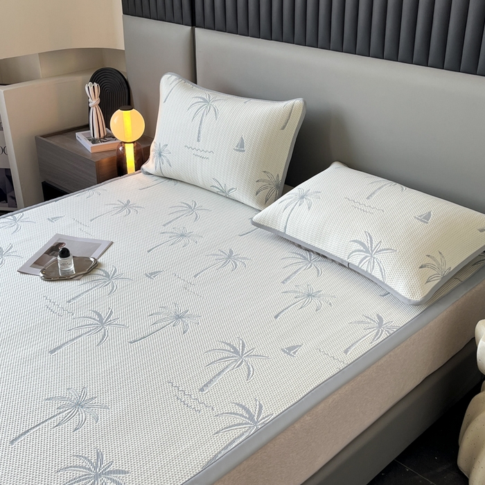 91家纺网 家纺一手货源 找家纺 子曰 2025春夏新款A类中分子430gPE聚乙烯乙纶凉豆豆凉席-床席款 椰子树