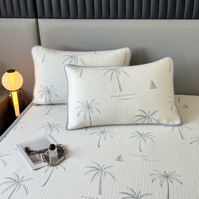 91家纺网 家纺一手货源 找家纺 子曰 2025春夏新款A类中分子430gPE聚乙烯乙纶凉豆豆凉席-床席款 椰子树