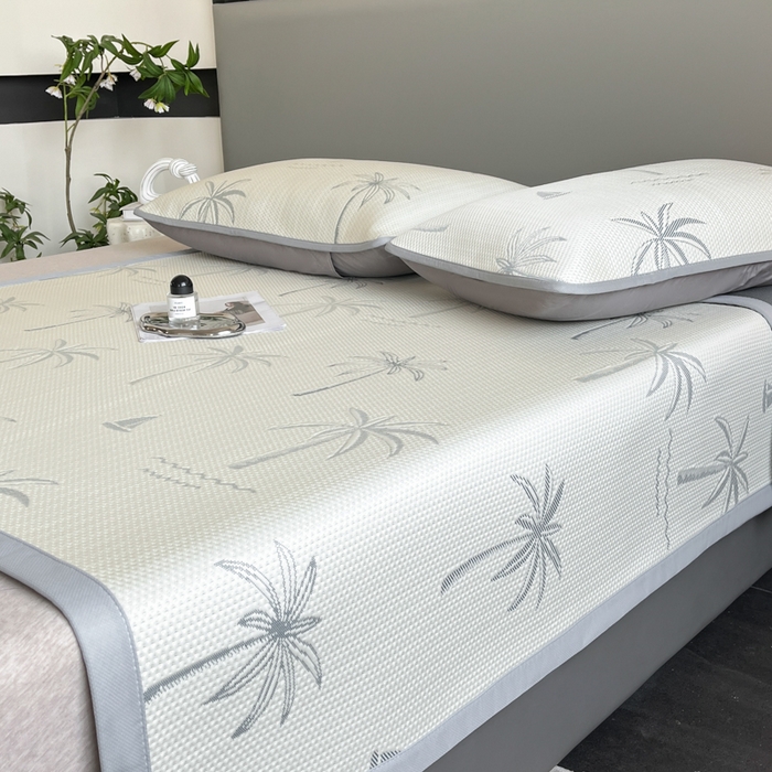 91家纺网 家纺一手货源 找家纺 子曰 2025春夏新款A类中分子430gPE聚乙烯乙纶凉豆豆凉席-床席款 椰子树