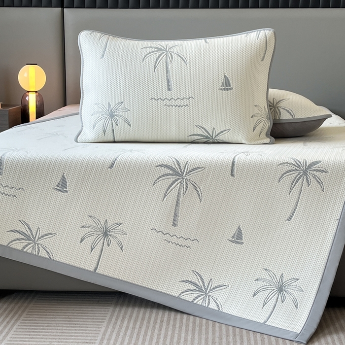 91家纺网 家纺一手货源 找家纺 子曰 2025春夏新款A类中分子430gPE聚乙烯乙纶凉豆豆凉席-床席款 椰子树