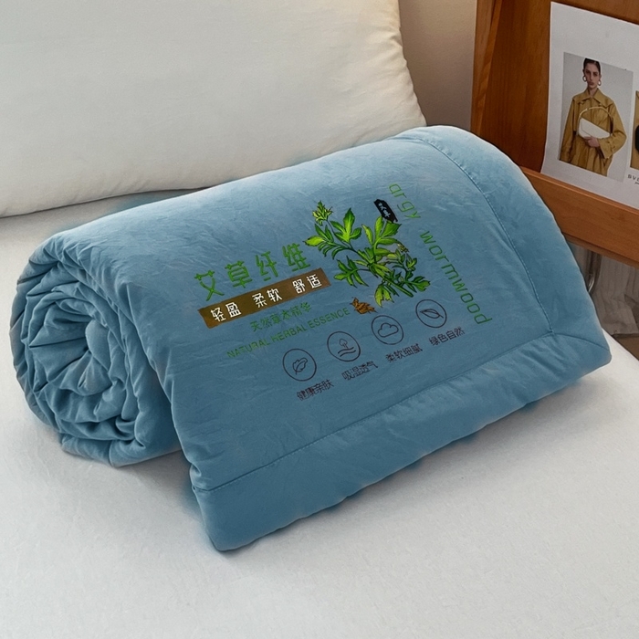91家纺网 家纺一手货源 找家纺 青螺家纺 2025新款日式简约纯色高克重水洗棉艾草（填充非面料注剂） 蓝色