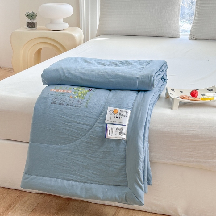 91家纺网 家纺一手货源 找家纺 青螺家纺 2025新款日式简约纯色高克重水洗棉艾草（填充非面料注剂） 蓝色