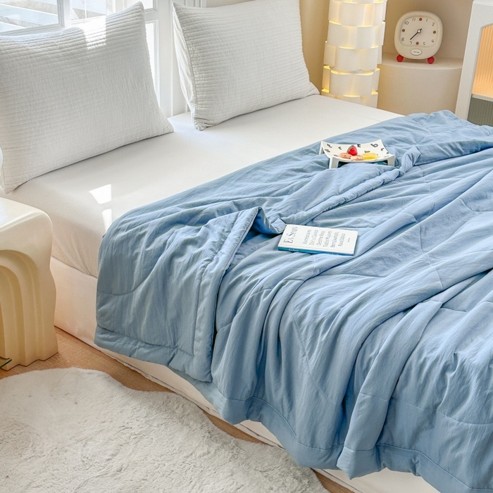 91家纺网 家纺一手货源 找家纺 青螺家纺 2025新款日式简约纯色高克重水洗棉艾草（填充非面料注剂） 蓝色