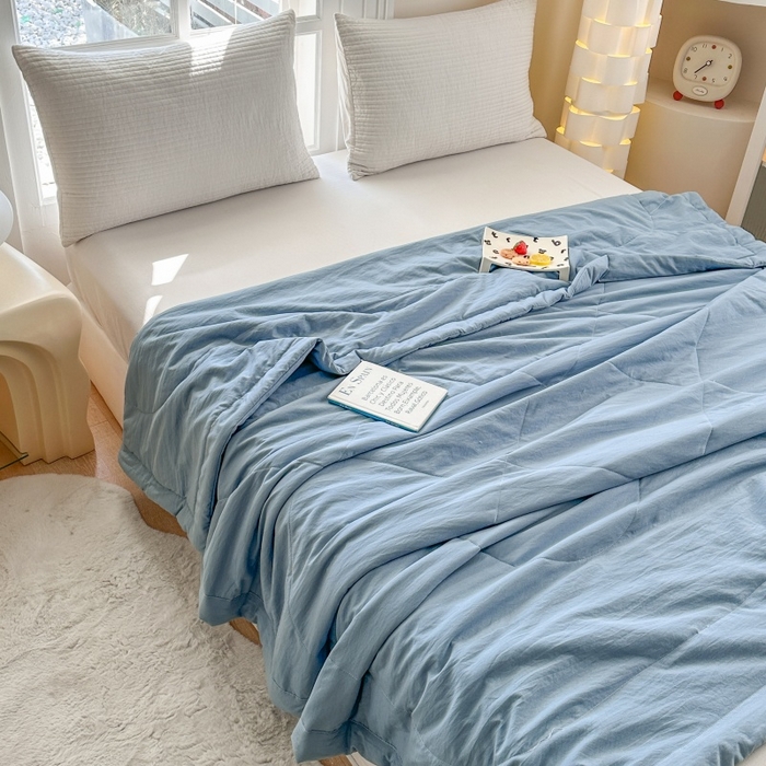 91家纺网 家纺一手货源 找家纺 青螺家纺 2025新款日式简约纯色高克重水洗棉艾草（填充非面料注剂） 蓝色