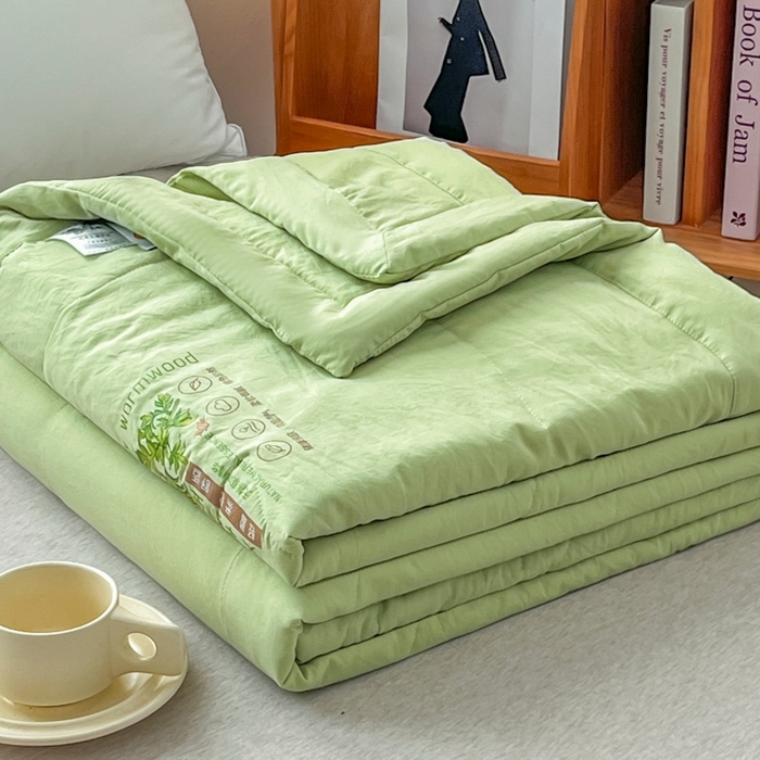 91家纺网 家纺一手货源 找家纺 青螺家纺 2025新款日式简约纯色高克重水洗棉艾草（填充非面料注剂） 绿色