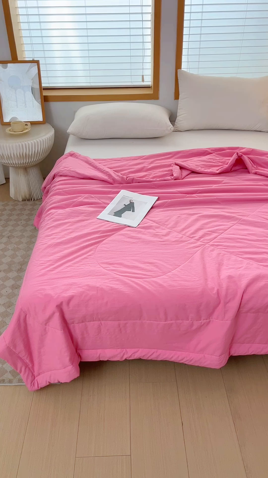 91家纺网 家纺一手货源 找家纺 青螺家纺 2025新款日式简约纯色高克重水洗棉艾草（填充非面料注剂） 玫红