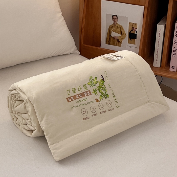 青螺家纺 2025新款日式简约纯色高克重水洗棉艾草（填充非面料注剂） 米色