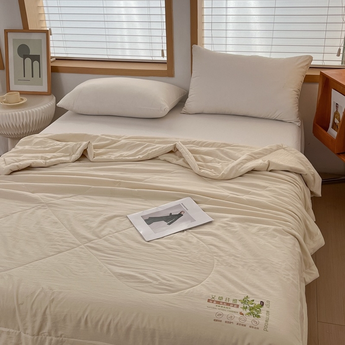 91家纺网 家纺一手货源 找家纺 青螺家纺 2025新款日式简约纯色高克重水洗棉艾草（填充非面料注剂） 米色