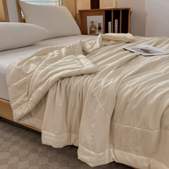 91家纺网 家纺一手货源 找家纺 青螺家纺 2025新款日式简约纯色高克重水洗棉艾草（填充非面料注剂） 米色