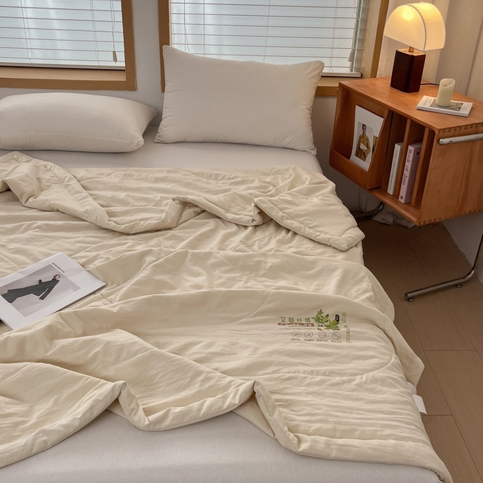 91家纺网 家纺一手货源 找家纺 青螺家纺 2025新款日式简约纯色高克重水洗棉艾草（填充非面料注剂） 米色