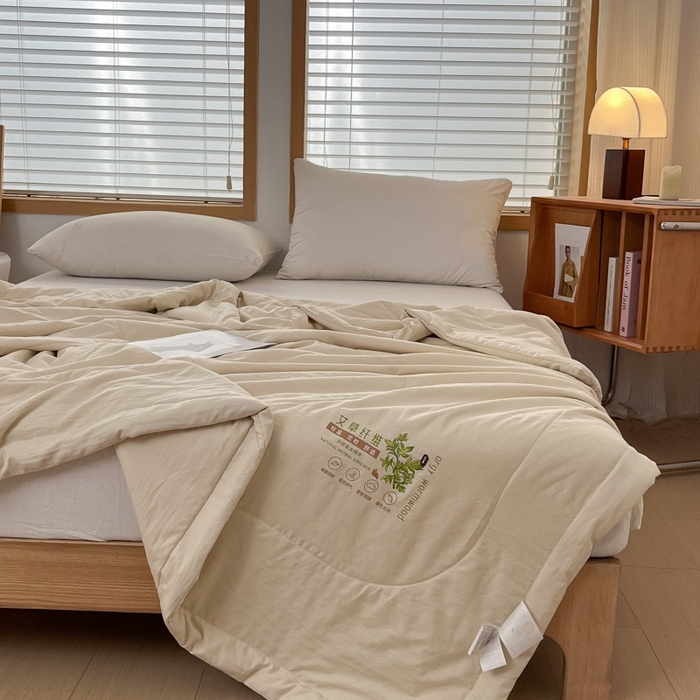 91家纺网 家纺一手货源 找家纺 青螺家纺 2025新款日式简约纯色高克重水洗棉艾草（填充非面料注剂） 米色