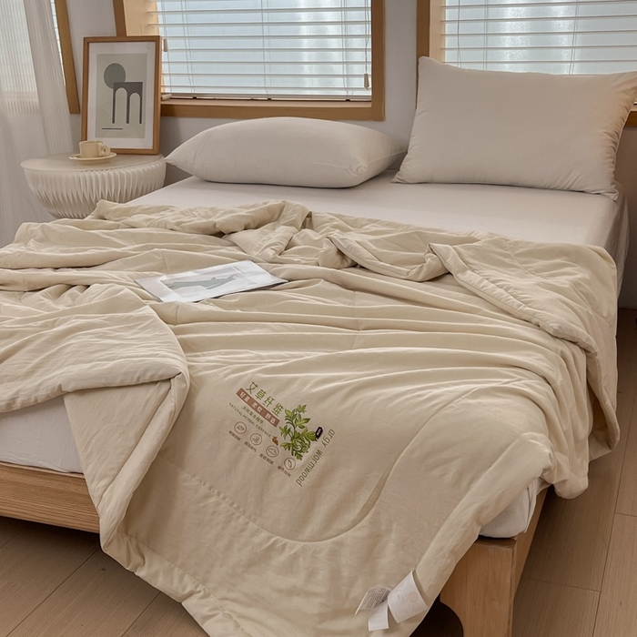 91家纺网 家纺一手货源 找家纺 青螺家纺 2025新款日式简约纯色高克重水洗棉艾草（填充非面料注剂） 米色