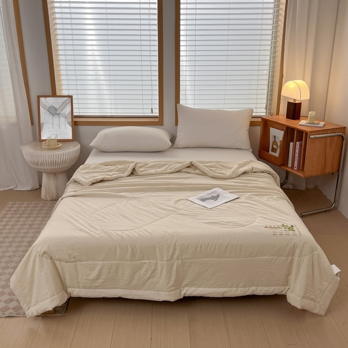 91家纺网 家纺一手货源 找家纺 青螺家纺 2025新款日式简约纯色高克重水洗棉艾草（填充非面料注剂） 米色