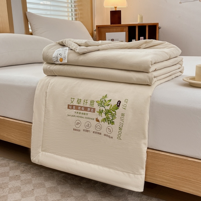 91家纺网 家纺一手货源 找家纺 青螺家纺 2025新款日式简约纯色高克重水洗棉艾草（填充非面料注剂） 米色