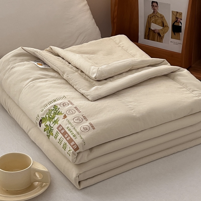 91家纺网 家纺一手货源 找家纺 青螺家纺 2025新款日式简约纯色高克重水洗棉艾草（填充非面料注剂） 米色