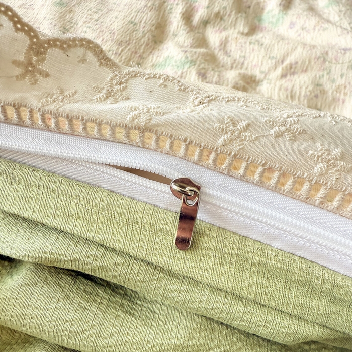 91家纺网 家纺一手货源 找家纺 芯贝儿 2025新款全m纯m花边木m邹邹双层纱水洗m四件套 薄荷微凉