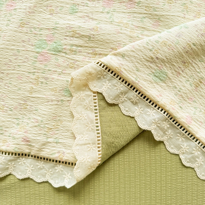 91家纺网 家纺一手货源 找家纺 芯贝儿 2025新款全m纯m花边木m邹邹双层纱水洗m四件套 薄荷微凉