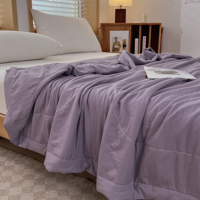 91家纺网 家纺一手货源 找家纺 青螺家纺 2025新款日式简约纯色高克重水洗棉艾草（填充非面料注剂） 紫色