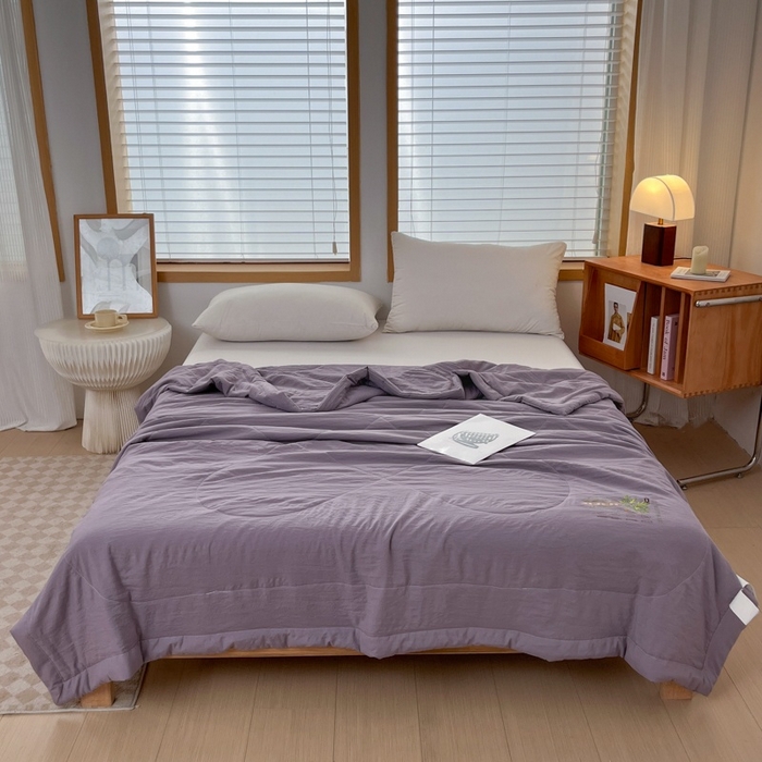 91家纺网 家纺一手货源 找家纺 青螺家纺 2025新款日式简约纯色高克重水洗棉艾草（填充非面料注剂） 紫色