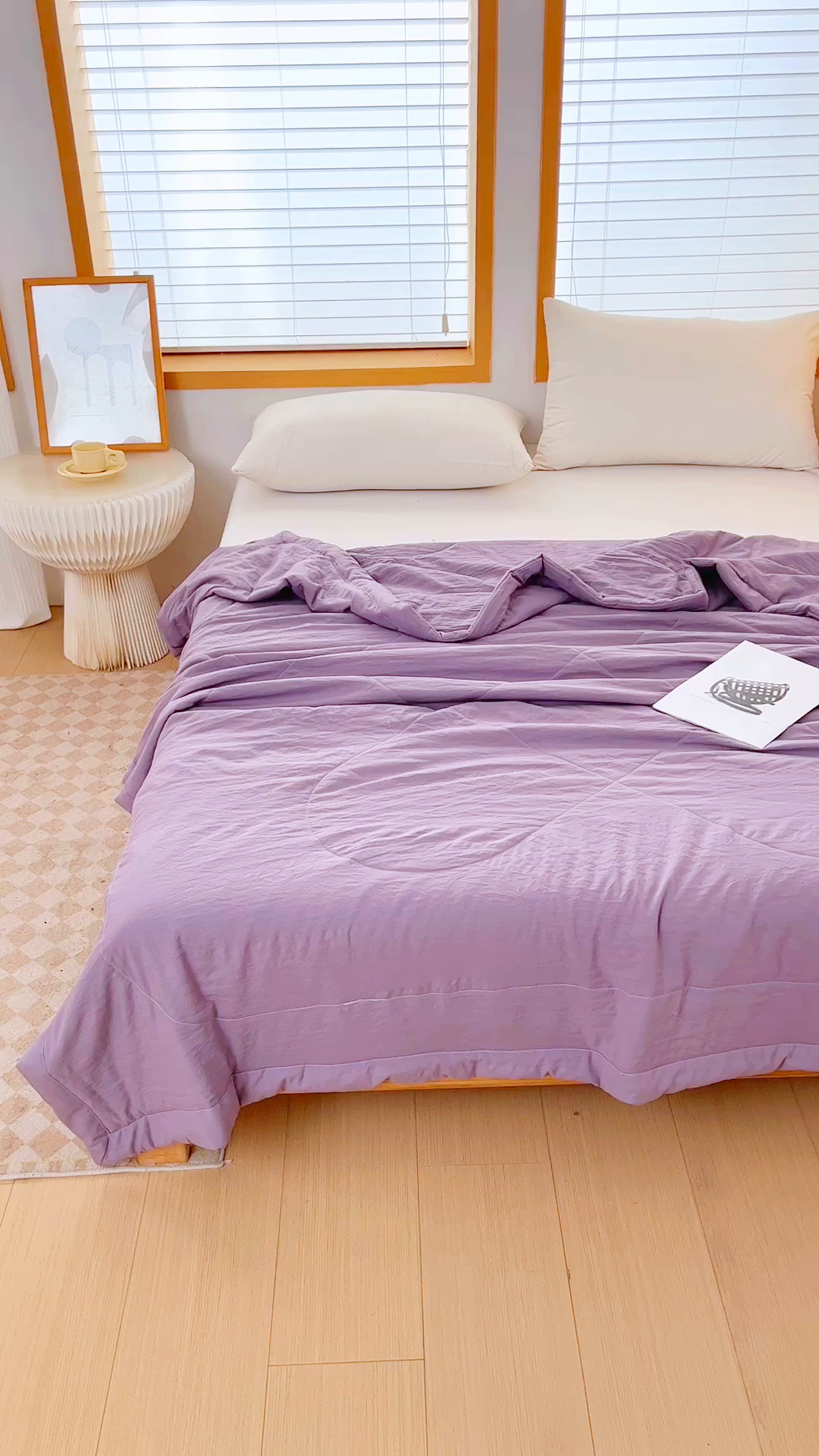 91家纺网 家纺一手货源 找家纺 青螺家纺 2025新款日式简约纯色高克重水洗棉艾草（填充非面料注剂） 紫色