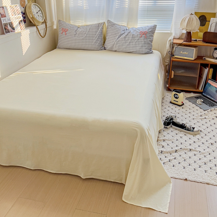 91家纺网 家纺一手货源 找家纺 灰鲸 2025新款云朵棉毛巾绣夏被四件套 蝴蝶结-蓝格+奶油黄