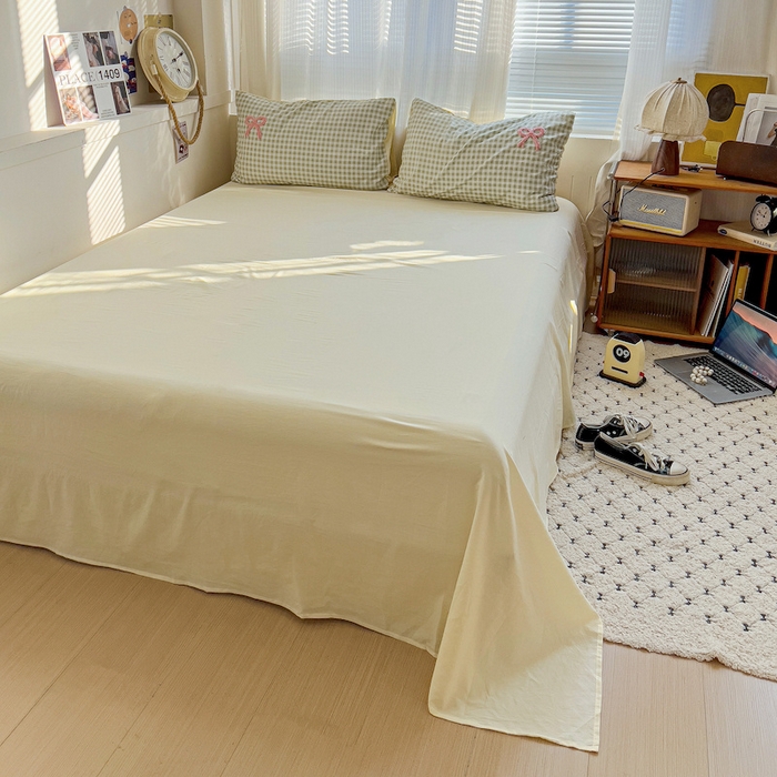 91家纺网 家纺一手货源 找家纺 灰鲸 2025新款云朵棉毛巾绣夏被四件套 蝴蝶结-绿格+奶油黄