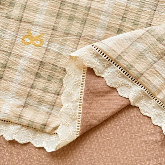 91家纺网 家纺一手货源 找家纺 芯贝儿 2025新款全m纯m花边木m邹邹双层纱水洗m四件套 太妃糖