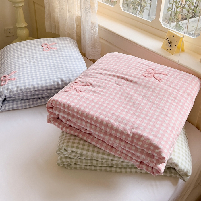 91家纺网 家纺一手货源 找家纺 灰鲸 2025新款云朵棉毛巾绣夏被四件套 蝴蝶结组合图