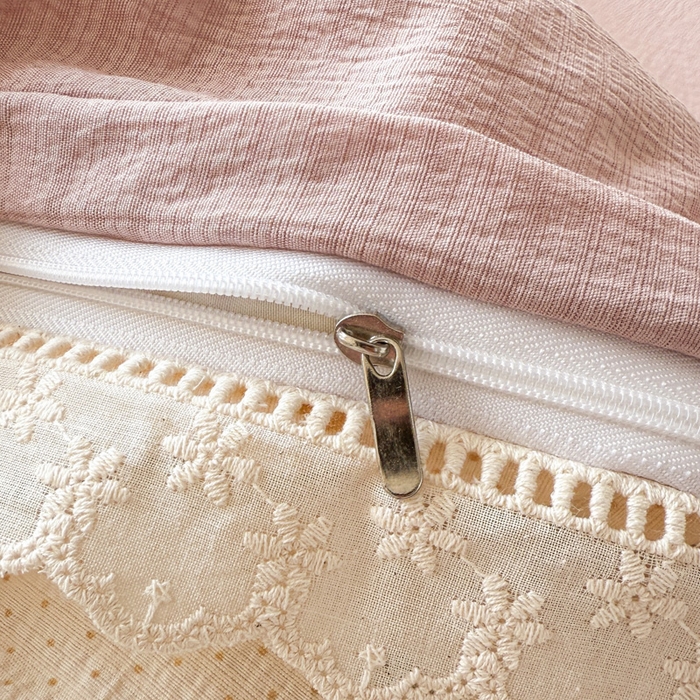 91家纺网 家纺一手货源 找家纺 芯贝儿 2025新款全m纯m花边木m邹邹双层纱水洗m四件套 心动