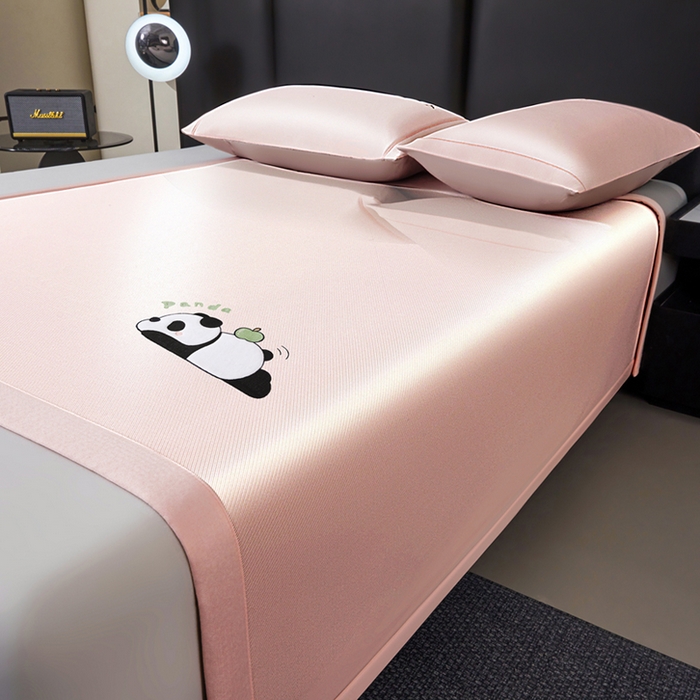 全季家居 2025新款5A抗菌碳光萌趣熊猫系列贴布绣冰丝席 床席-淡粉